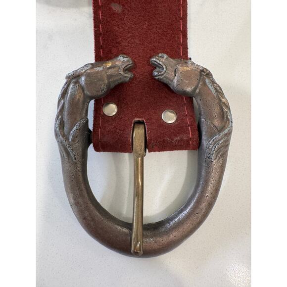 Vintage Double Horse Head Metal One Size Belt Buckle 3" / 33" long belt - Picture 4 of 11